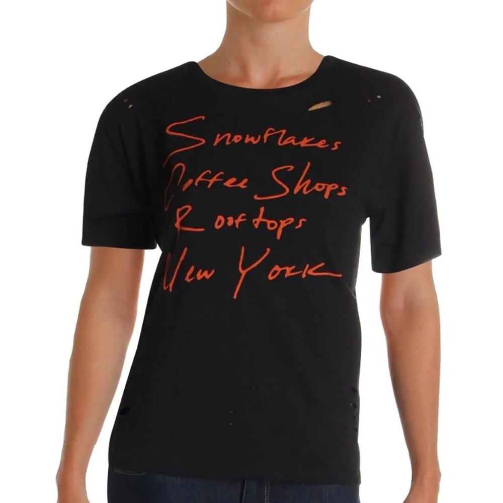 Michelle by Commune M//C New York T-Shirt Distressed Cotton Black Women's Small